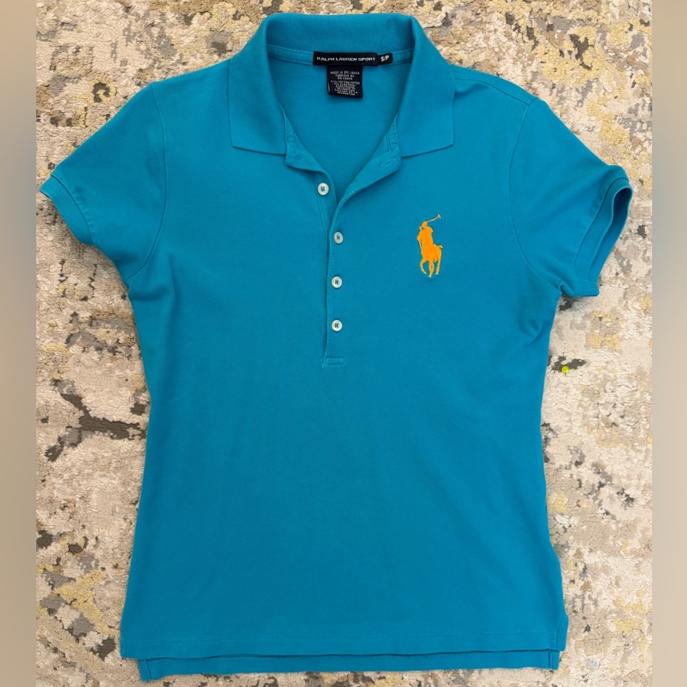 Teal Polo Shirt with Orange Logo XS